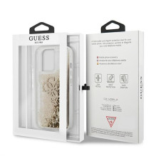 Guess 4G Big Liquid Glitter dėklas, skirtas iPhone 13 Pro Max 6,7' - auksinis