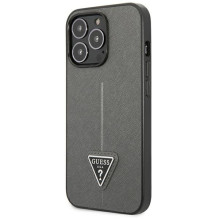 Guess Saffiano Triangle Logo dėklas, skirtas iPhone 13 Pro Max 6,7' - sidabrinis