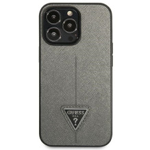 Guess Saffiano Triangle Logo dėklas, skirtas iPhone 13 Pro Max 6,7' - sidabrinis