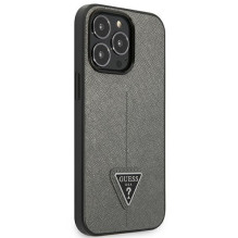 Guess Saffiano Triangle Logo dėklas, skirtas iPhone 13 Pro Max 6,7' - sidabrinis