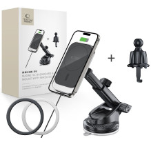 Tech-Protect MM15W-V9 automobilinis laikiklis su MagSafe prietaisų skydeliui ir oro išleidimo anga 15W - juodas Tech-Protect MM15W-V9 automobilinis laikiklis su MagSafe prietaisų skydeliui ir oro išleidimo anga 15W - juodas