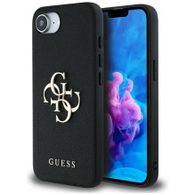 Guess PU Grained 4G Metal Logo dėklas iPhone 16e - juodas