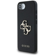 Guess PU Grained 4G Metal Logo dėklas iPhone 16e - juodas