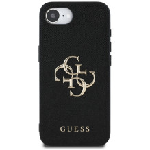 Guess PU Grained 4G Metal Logo dėklas iPhone 16e - juodas