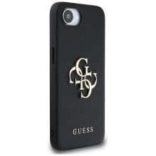 Guess PU Grained 4G Metal Logo dėklas iPhone 16e - juodas