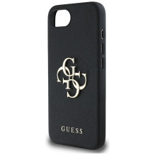 Guess PU Grained 4G Metal Logo dėklas iPhone 16e - juodas