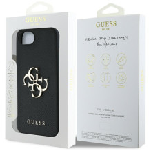 Guess PU Grained 4G Metal Logo dėklas iPhone 16e - juodas