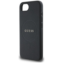 Guess PU Grained Classic Logo dėklas su MagSafe, skirtas iPhone 16e - juodas