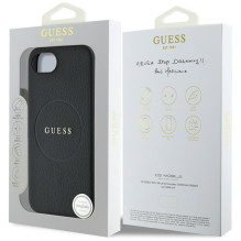 Guess PU Grained Classic Logo dėklas su MagSafe, skirtas iPhone 16e - juodas