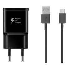 Samsung EP-TA200EBE USB-A 15W wall charger with EP-DR140ABE USB-A - USB-C cable (OOB Bulk - replacement packaging) - bla