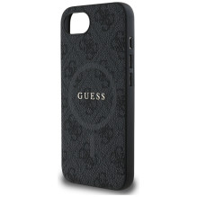 Guess PU odos 4G spalvotas žiedo dėklas su MagSafe, skirtas iPhone 16e - juodas
