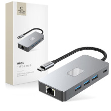 Tech-Protect HB05 HUB 9in1 USB-C + USB2.0 + USB3.0 + HDMI 4K 60HZ + SD / TF + PD100W + RJ45 adapteris - pilkas