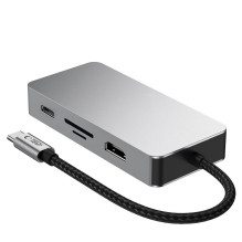 Tech-Protect HB05 HUB 9in1 USB-C + USB2.0 + USB3.0 + HDMI 4K 60HZ + SD / TF + PD100W + RJ45 adapteris - pilkas