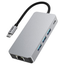 Tech-Protect HB05 HUB 9in1 USB-C + USB2.0 + USB3.0 + HDMI 4K 60HZ + SD / TF + PD100W + RJ45 adapteris - pilkas
