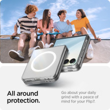 „Spigen AirSkin Mag MagSafe“ dėklas, skirtas „Samsung Galaxy Z Flip 7“ – skaidrus ir baltas