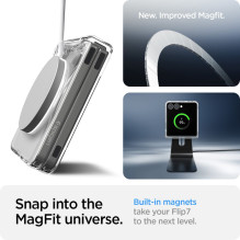 „Spigen AirSkin Mag MagSafe“ dėklas, skirtas „Samsung Galaxy Z Flip 7“ – skaidrus ir baltas