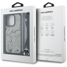 Karl Lagerfeld iPhone 16 Pro Max dėklas su grūdėtu raštu ir logotipu – pilkas