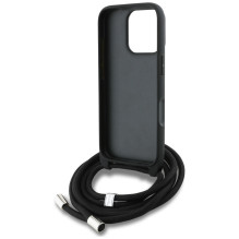 „Karl Lagerfeld“ per petį nešiojamas dėklas su grūdėtu raštu ir logotipu, skirtas „iPhone 16 Pro“ – pilkas