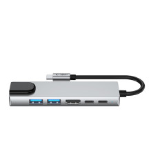 Tech-Protect HB02 HUB Adapter 6in1 USB-C + USB2.0 + USB3.0 + HDMI 4K 30Hz + RJ45 + PD100W - gray