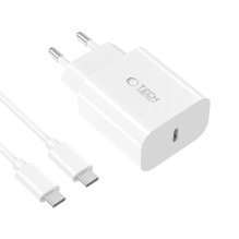 Tech-Protect NC20W PD20W USB-C wall charger with USB-C cable - white
