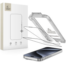 „Tech-Protect Quick Set+“ 2 grūdinto stiklo pakuotė, skirta „iPhone 15 Pro“ – juoda