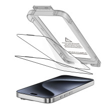 „Tech-Protect Quick Set+“ 2 grūdinto stiklo pakuotė, skirta „iPhone 15 Pro“ – juoda