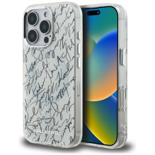 „Karl Lagerfeld IML Karl Script Pattern MagSafe“ dėklas, skirtas „iPhone 16 Pro“ – baltas