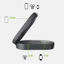 SBS 3-in-1 Foldable Wireless Charging Station QI2 MFI - Made for iPhone - Black