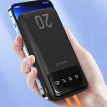 Didelės talpos „Dudao“ nešiojama baterija su 4 integruotais laidais, 20000 mAh, USB C tipo + micro USB + „Lightning“ + U