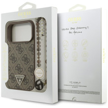„Guess 4G Strap“ trikampio formos logotipo „MagSafe“ dėklas, skirtas „iPhone 17 Pro“ – rudas