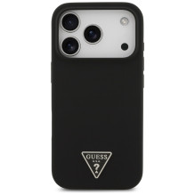 „Guess“ silikoninis trikampio formos logotipo „MagSafe“ dėklas, skirtas „iPhone 17 Pro Max“ – juodas