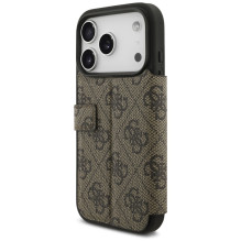 „Guess Book 4G“ metalinis logotipo dėklas, skirtas „iPhone 17 Pro“ – rudas