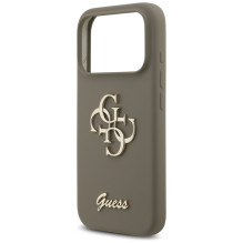 „Guess“ silikoninis „Big 4G Script“ dėklas, skirtas „iPhone 17 Pro Max“ – rudas