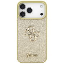 „Guess“ fiksuoto blizgučių dizaino „iPhone 17 Pro Max“ dėklas – auksinis