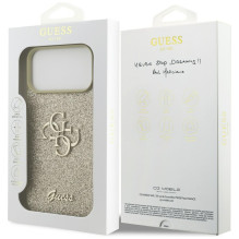 „Guess“ fiksuoto blizgučių dizaino „iPhone 17 Pro Max“ dėklas – auksinis