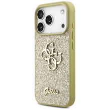 „Guess“ fiksuoto blizgučių dizaino „iPhone 17 Pro“ dėklas – auksinis