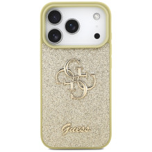 „Guess“ fiksuoto blizgučių dizaino „iPhone 17 Pro“ dėklas – auksinis