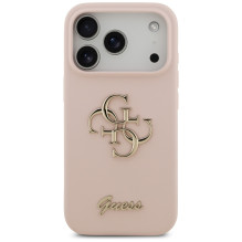 „Guess“ silikoninis „Big 4G Script“ dėklas, skirtas „iPhone 17 Pro“ – rožinis