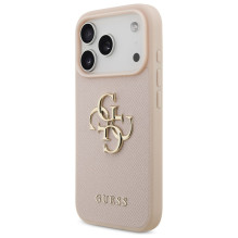 „Guess“ grūdėtas didelis 4G ir klasikinis logotipas iPhone 17 Pro dėklas – rožinis