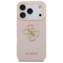 „Guess“ grūdėtas didelis 4G ir klasikinis logotipas iPhone 17 Pro dėklas – rožinis