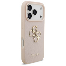 „Guess“ grūdėtas didelis 4G ir klasikinis logotipas iPhone 17 Pro dėklas – rožinis