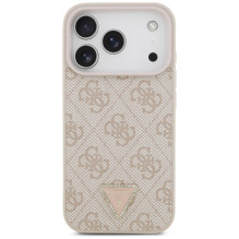 „Guess“ odinis 4G trikampio formos Strass MagSafe dėklas, skirtas iPhone 17 Pro – rožinis