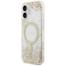 „Guess“ blizgučiais aptrauktas „MagSafe“ dėklas, skirtas „iPhone 17“ – auksinis