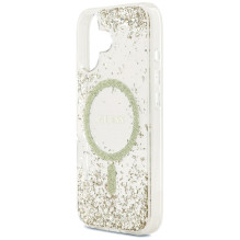 „Guess“ blizgučiais aptrauktas „MagSafe“ dėklas, skirtas „iPhone 17“ – auksinis