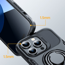 Joyroom Dual Hinge dėklas iPhone 14 Pro šarvuotas dėklas su stovu ir žiedo laikikliu juodas