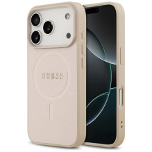 „Guess Saffiano Classic Logo MagSafe“ dėklas, skirtas „iPhone 17 Pro“ – rožinis
