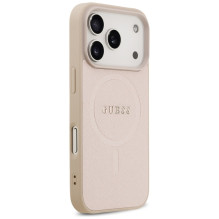 „Guess Saffiano Classic Logo MagSafe“ dėklas, skirtas „iPhone 17 Pro“ – rožinis