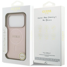 „Guess Saffiano Classic Logo MagSafe“ dėklas, skirtas „iPhone 17 Pro“ – rožinis