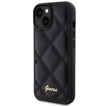 Guess Quilted Metal Logo dėklas, skirtas iPhone 15 - juodas