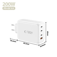 Tech-Protect NC200W-GaN 4-Port 200W Wall Charger - White